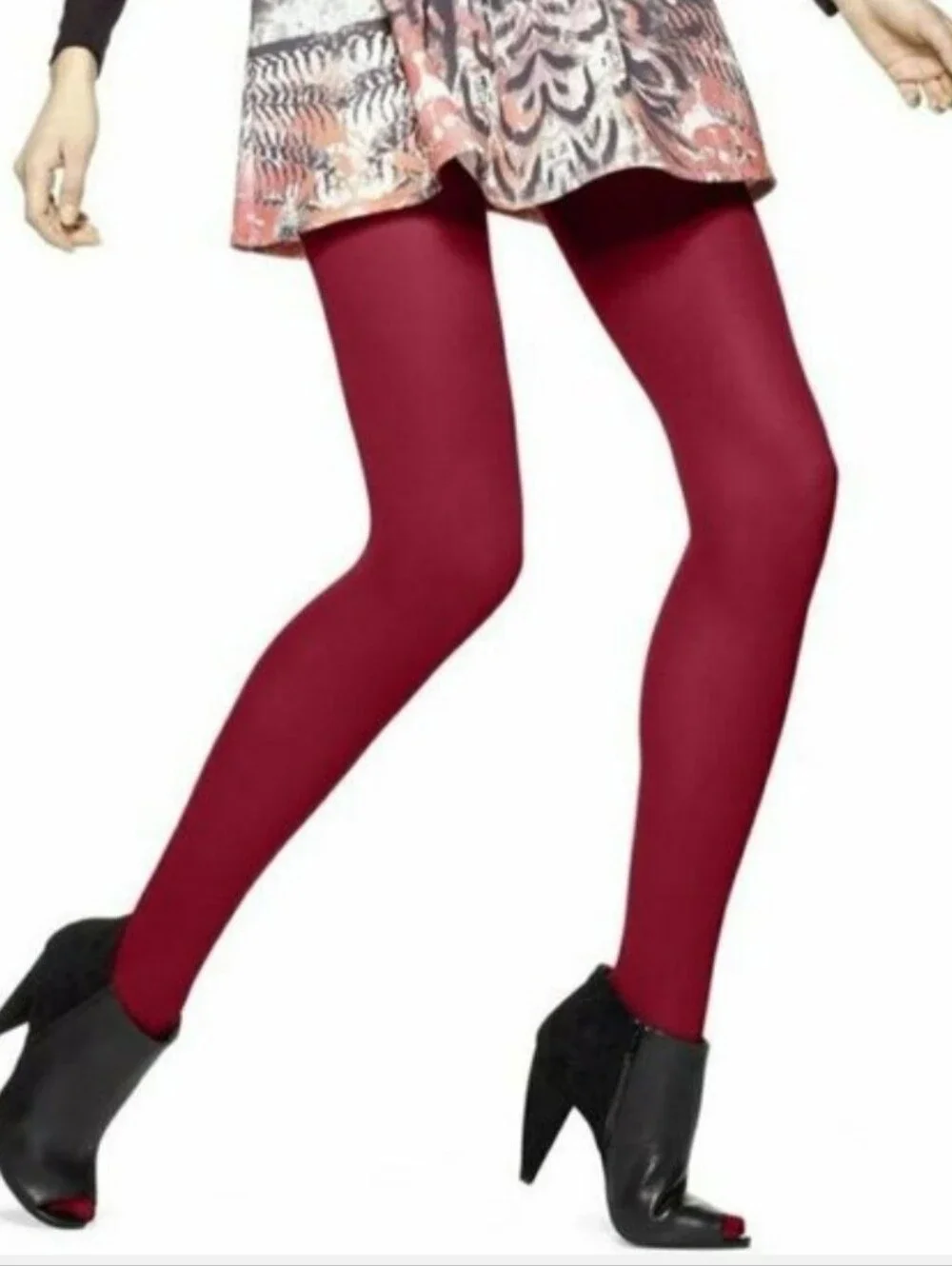 3 Mixed Pair Hue Super Opaque Tights with Control Top ,Red & Purple, Light Grey